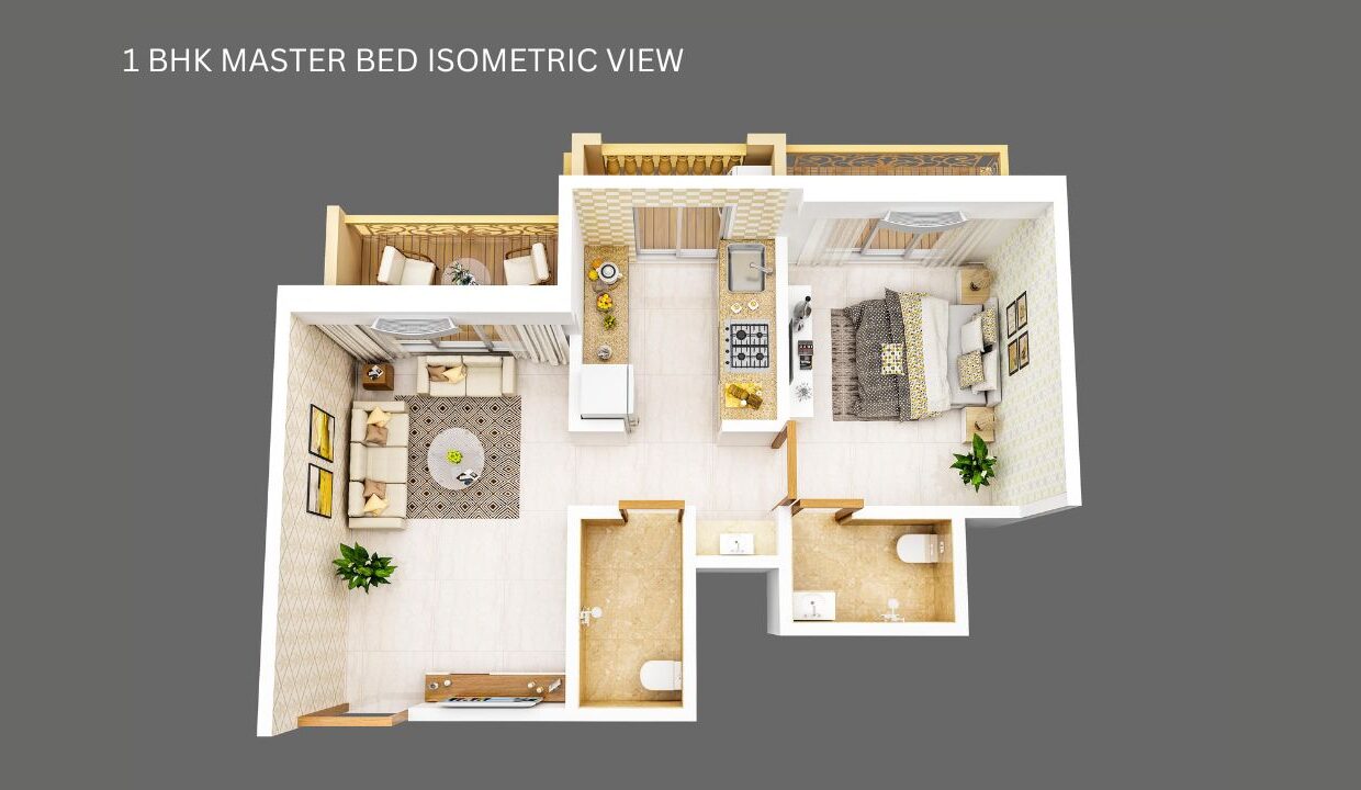 1 BHK MASTER BED ISOMETRIC VIEW